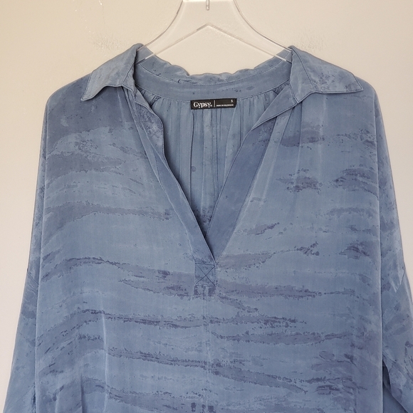 Gypsy 05 100% Silk Boho Tie Dye Tunic Top Blue Oversized Lagenlook Size Small - Picture 8 of 12